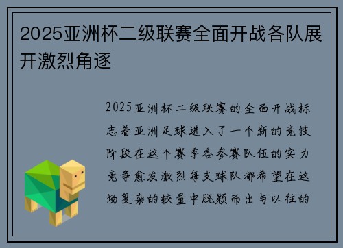 2025亚洲杯二级联赛全面开战各队展开激烈角逐